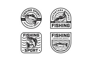 sea trout fish with various poses silhouette badge logo design set. trout fish with some poses illustration emblem design element collection for fish shop, fishing sport and competition vector