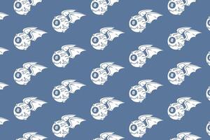 white eye ball billiard with bat wings silhouette seamless pattern on blue background. eye with 8 ball pool, bat wings object illustration pattern background for billiard decoration and merchandise vector