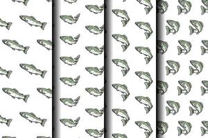 trout fish with various poses colorful seamless pattern on white background set. sea trout fish minnows illustration pattern background collection for fish shop, fishing sport, restaurant seafood vector