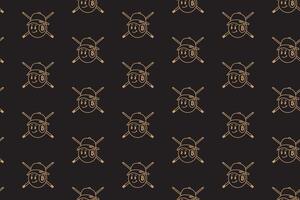 golden ball billiard head with hat, stick crossed seamless pattern on black background. ball pool with cap, cue pool crossed illustration pattern background for billiard decor and merchandise vector