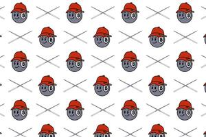 black ball head wearing hat with billiard stick crossed seamless pattern on white background. ball pool with cap, cue pool crossed illustration pattern background for billiard decor and merchandise vector