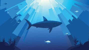 shark under the sea with rays of light vector