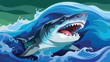 shark in the ocean with waves and waves vector