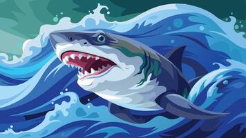 shark in the ocean with waves and waves vector
