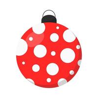 Red christmas ball with polka dot pattern isolated on white background. Element for design, decor, sticker, icon. vector