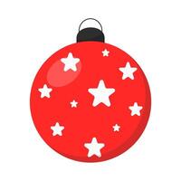 Red christmas ball with stars isolated on white background. Element for design, decor, sticker, icon. vector