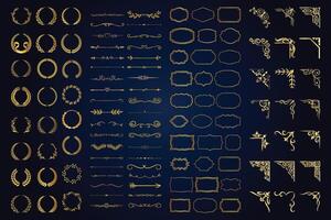 Vintage calligraphic elements. Decorative frames, flourish dividers, borders. Beautiful swirls, sinks decorated with motifs and scrolls. Circle, square and rectangular frames for card vector