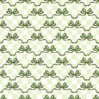 Seamless Pattern With Green Bows On Checkered Background vector