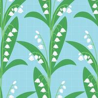 Seamless Lily of the Valley Pattern on Light Blue Background vector