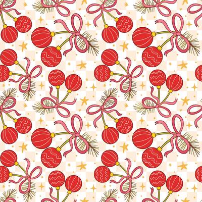 Festive Red Christmas Ornament Pattern with Ribbons