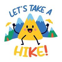 Mountain hiking sticker in flat style vector