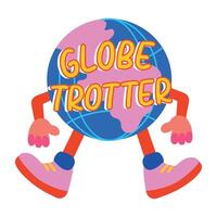 A flat sticker of an earth character with the textglobe trotter vector