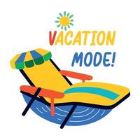 Flat sticker of a beach chair with text vacation mode vector