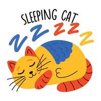 Sleeping cat sticker in flat style vector