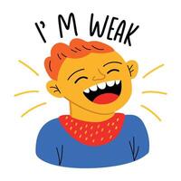 A flat sticker of laughing character with typography vector