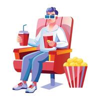 A flat illustration of a character enjoy vr movie vector