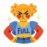A flat sticker of annoyed girl vector