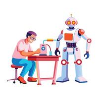 A flat illustration of robot engineer vector