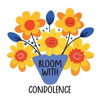 A flat sticker of a flowerpot with condolence typography vector