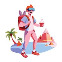 A flat illustration of person enjoy vr travelling vector