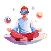 A flat illustration of a character doing vr meditation vector
