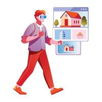 A flat illustration of a character viewing vr property vector