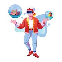 A flat illustration of character wearing vr technology glasses vector