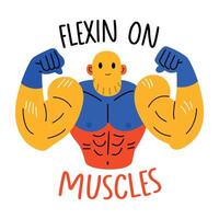 A flat sticker of a character with strong muscles vector