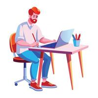A flat illustration of a man doing online working from home vector