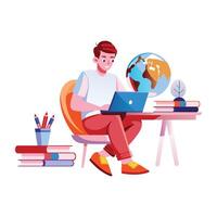 Online learning on laptop, flat style illustration vector