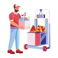 A flat illustration of a man doing smart grocery vector