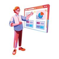 A statistician analysis a dashboard, flat style illustration vector