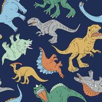 Hand drawn seamless pattern with dinosaurs. Perfect for fabric, wallpaper, wrapping paper or nursery decor. vector