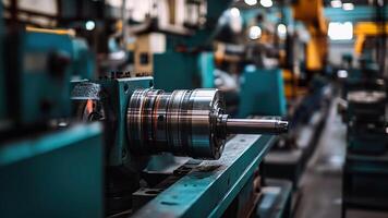 Heavy machinery showcases precision engineering and complex components in a vibrant workshop photo