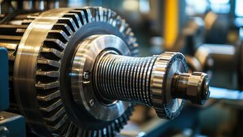 Close up of heavy machinery featuring intricate details of gears and machine parts in operation photo