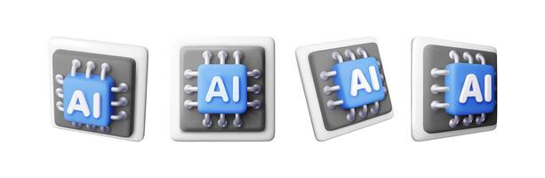 3d set of AI Chip isolated. Render collection of artificial intelligence chipset icon. AI processor in business, science, work. vector