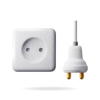 3d white plug and socket isolated. Render wall socket with plug connector. Electrical appliances and wire equipment. Electrical outlet device components vector