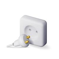 3d white plug and socket isolated. Render wall socket with plug connector. Electrical appliances and wire equipment vector