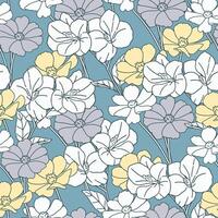 Floral pattern with 3 colors of white, grey and yellow on a blue background. vector