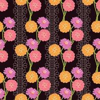 Tricolor floral pattern and lace on black background vector