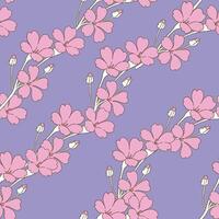 Simple shape pink cherry blossom pattern on purple background. vector