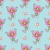 Seamless pattern of cute flower cartoon. Flower with a smiling face. Pattern for fabric and wrapping paper, Pattern for design wallpaper and fashion prints. vector