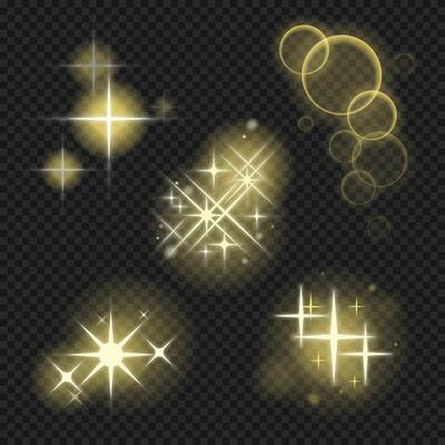 Sparkle light effect. Star shining blinks with highlight effect. Gold twinkle bokeh glitter and sequins, Magic shine bright flare. Shiny glitter effect glare. Illustration of blinking star.