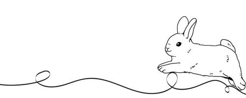 Bunny line art illustration. Line drawing on easter festive theme. modern minimal style, horizontal poster, greeting card and banner, header for website. vector