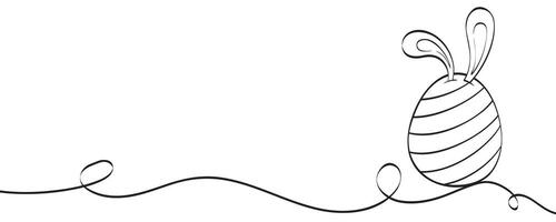 Easter eggs and bunny ears line art illustration. Line drawing on easter festive theme. modern minimal style, horizontal poster, greeting card, header for website. vector