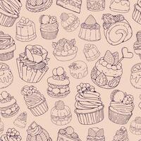 Seamless pattern of dessert line art. Dessert Food Hand Drawn Doodle Seamless Pattern Background. Pattern for fabric and wrapping paper, Pattern for design wallpaper and fashion prints. vector