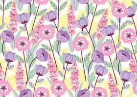 Seamless pattern of flower field pattern with light purple and light pink tones. Modern floral pattern, Vintage floral background, Pattern for design wallpaper, Gift wrap paper and fashion prints. vector