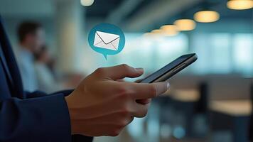 Man in Business Suit Checking Message on Smartphone photo