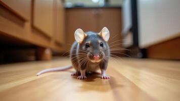 Mouse on the Move - Gray Rodent Running Through the House photo