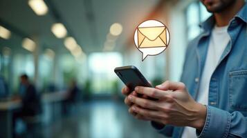 Man Checking a New Message on His Smartphone photo